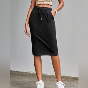 SHEIN Black Drawstring Waist Casual Skirt Size XS (2) New Without Tags